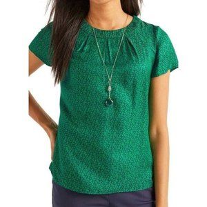 Boden Womens Carey Top Size 16 Green Printed Silk Blend Short Sleeve Blouse